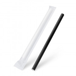 Slámka papírová černá `JUMBO` Ø12mm x 21cm jednotlivě balená [100 ks]